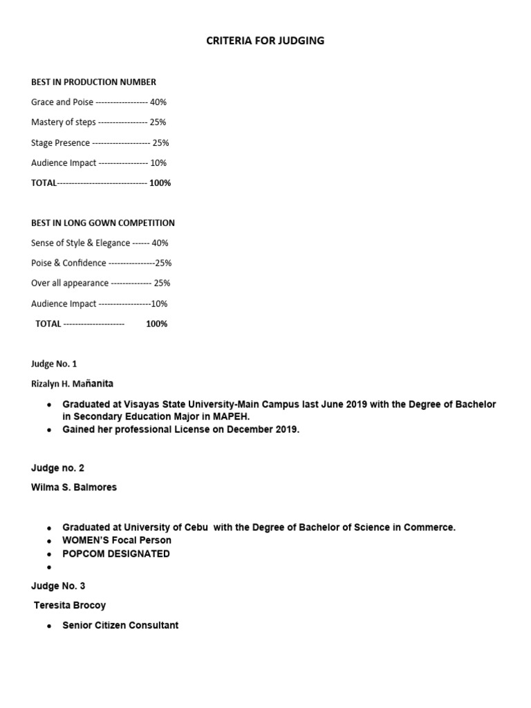 Criteria For Judging | PDF
