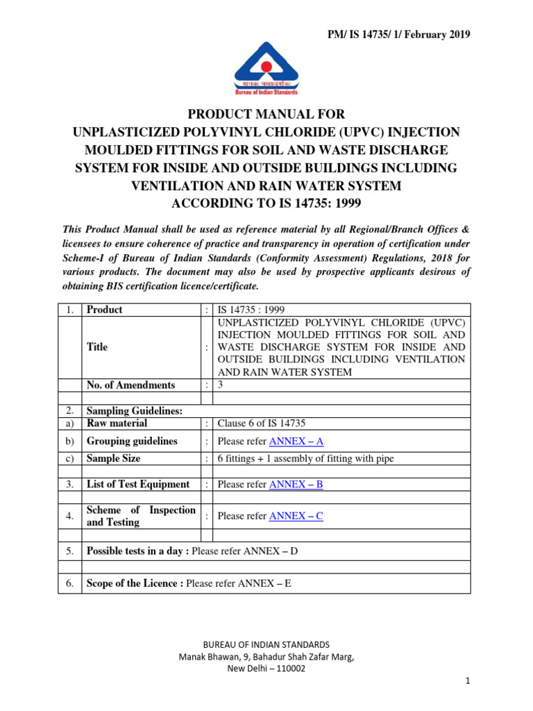 UPVC Fittings Product Manual IS 14735 | PDF | Polyvinyl Chloride | Pipe ...