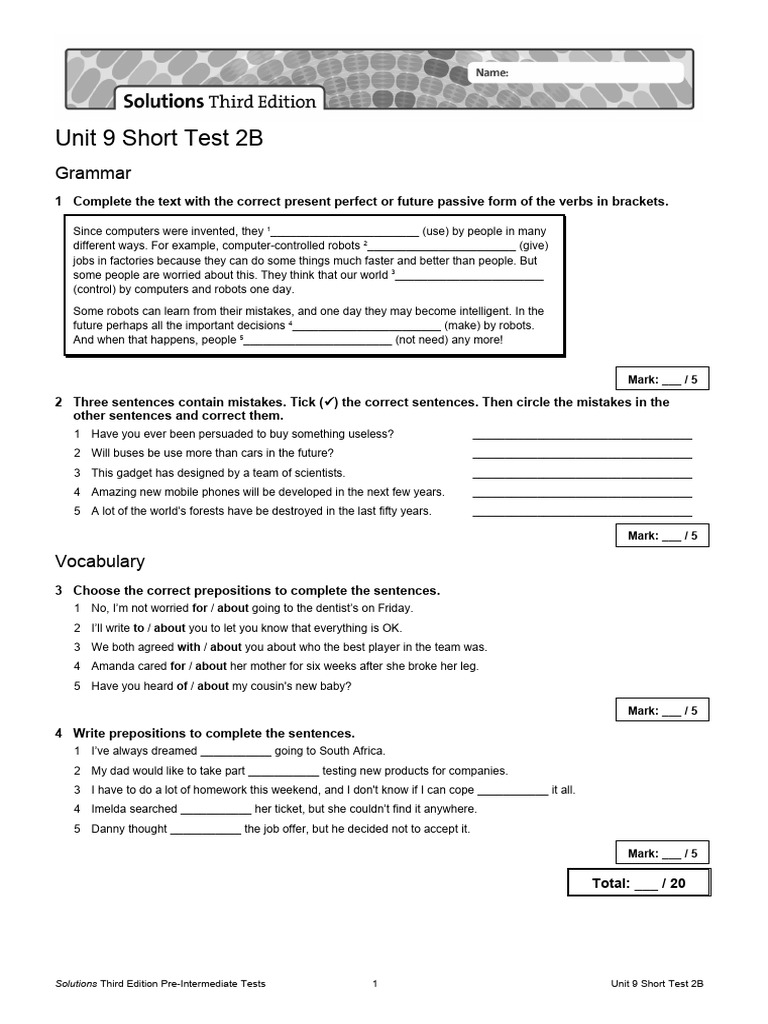 Unit 9 Test: Grammar & Vocabulary | PDF | Human Communication ...