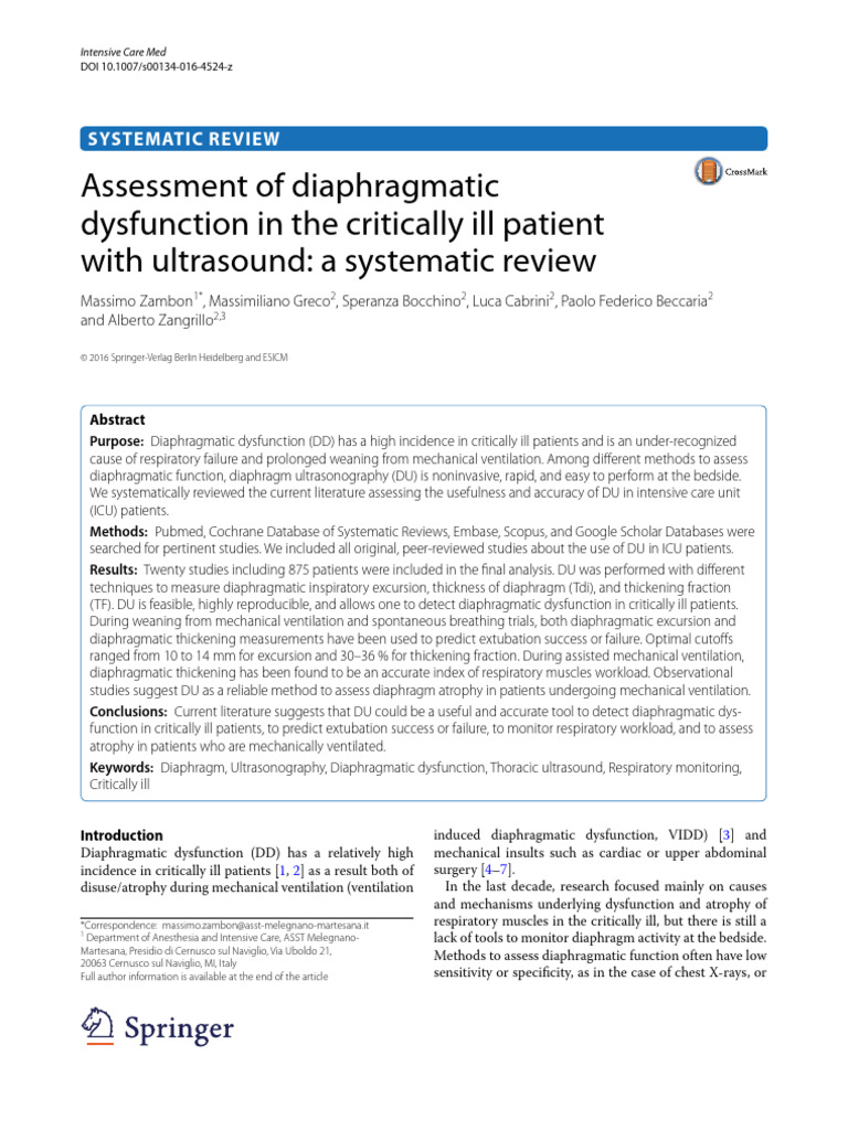 Assessment of Diaphragmatic Dysfunction in The Critically Ill Patient