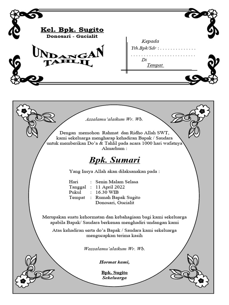 Undangan Tahlil 1000 Hari | PDF