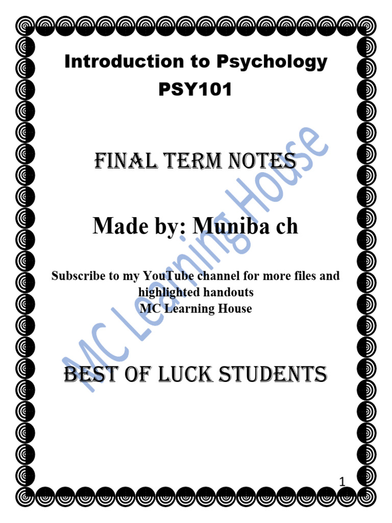 Psy101 final term notes pdf classical conditioning reinforcement