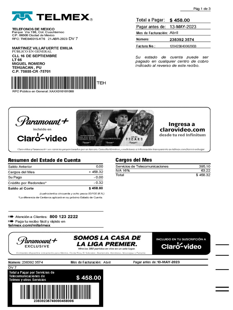 Descargar E Imprimir Recibo Telmex Pdf Con Y Sin Cuentarecibo De Ferias ...