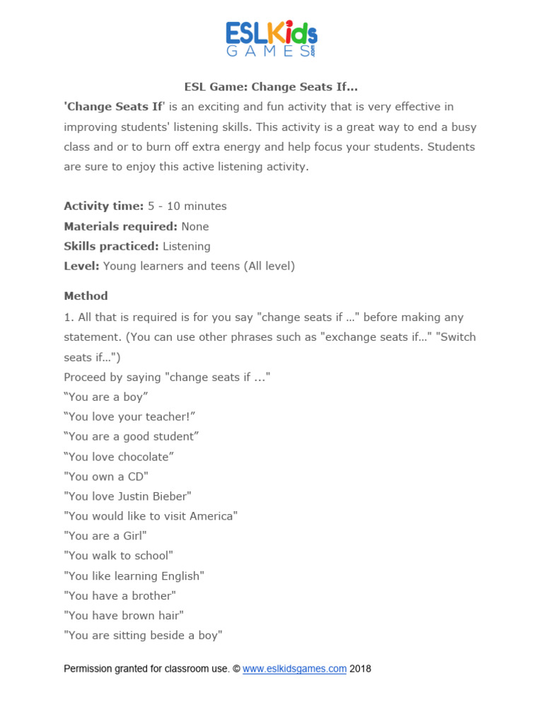 ESL Game Change Seats If PDF