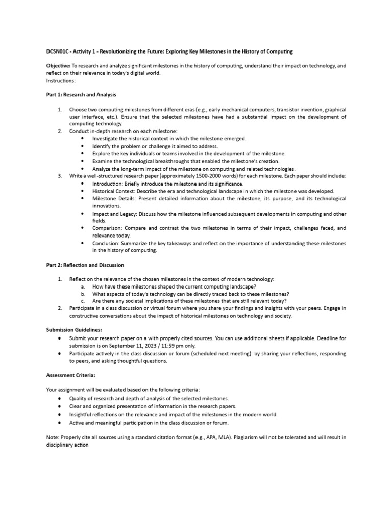 Key Milestones in Computing History | PDF | Academic Publishing | Computing