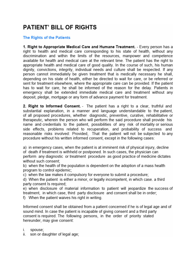 PATIENTS Bill of Rights | PDF