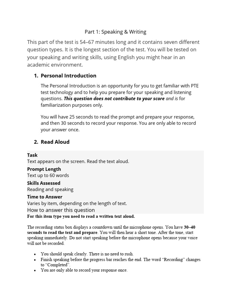 Pte Rules And Form Pdf Multiple Choice Human Communication