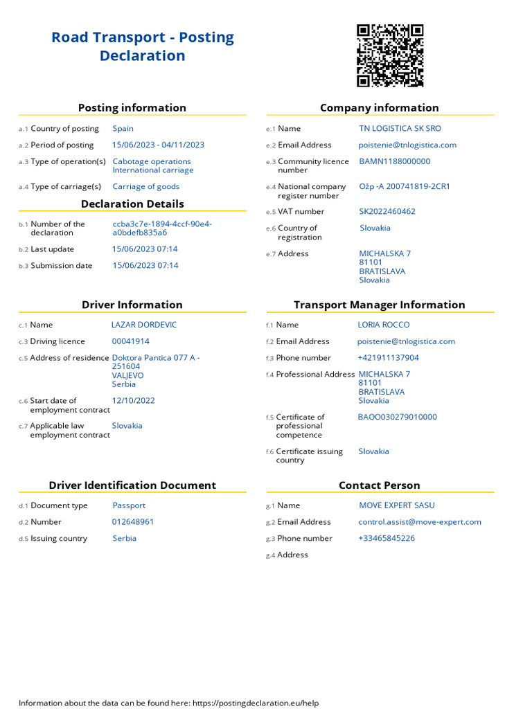 Spain Cabotage Posting Declaration | PDF | Transport | Vehicles