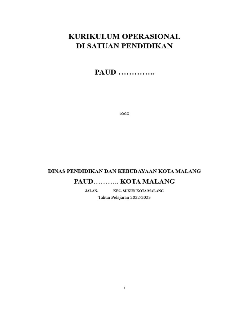 Contoh KOSP PAUD Kota Malang 2022/2023 | PDF | Bisnis | Seni