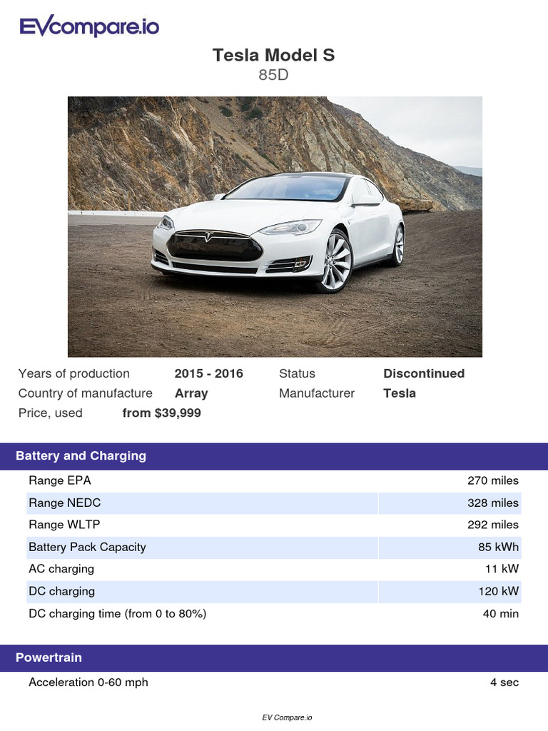 2015 Tesla Model S 85D Specs & Performance | PDF