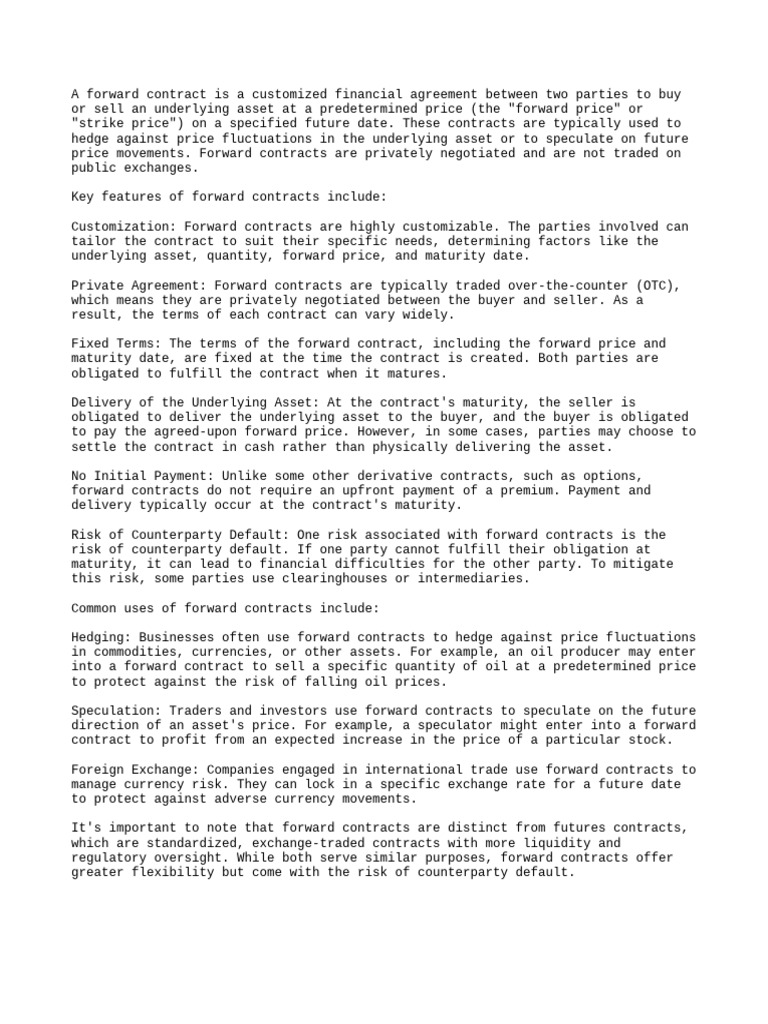 Forward Contract | PDF | Derivative (Finance) | Financial Risk