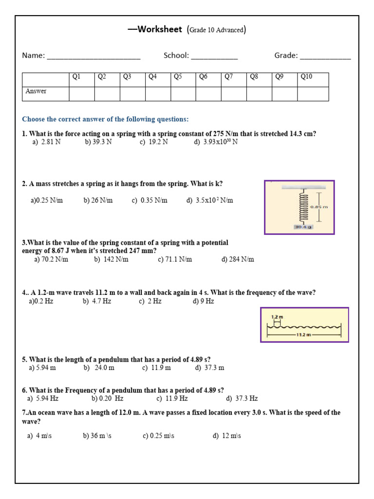 Grade 10 Advanced Physics Worksheet | PDF | Waves | Wavelength