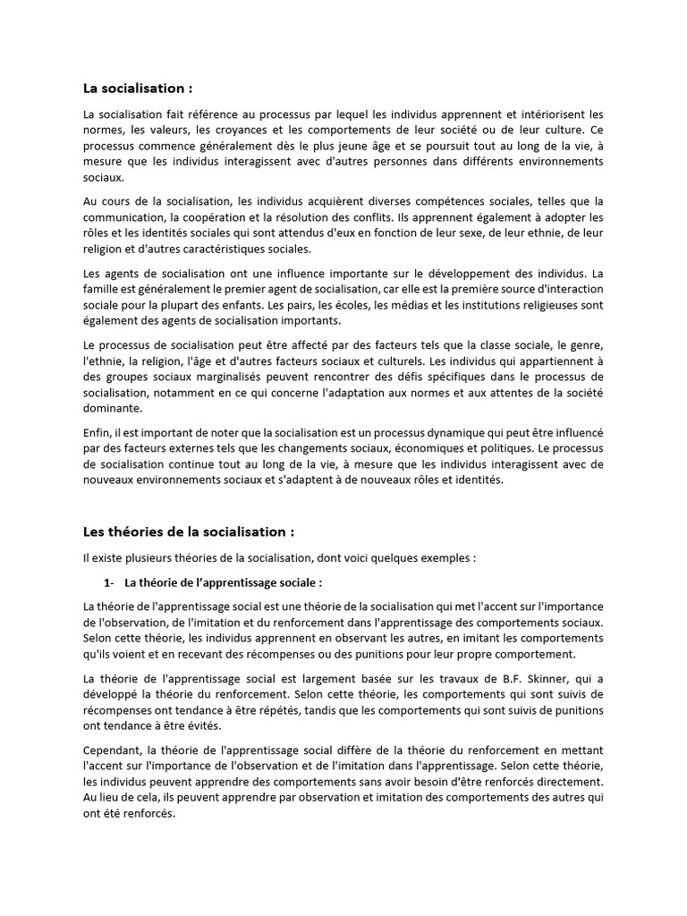 Comprendre la socialisation humaine | PDF | Socialisation | Apprentissage