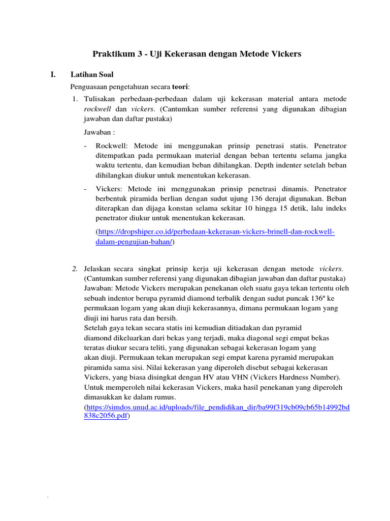 Perbandingan Metode Kekerasan Vickers, Brinell, dan Rockwell | PDF ...