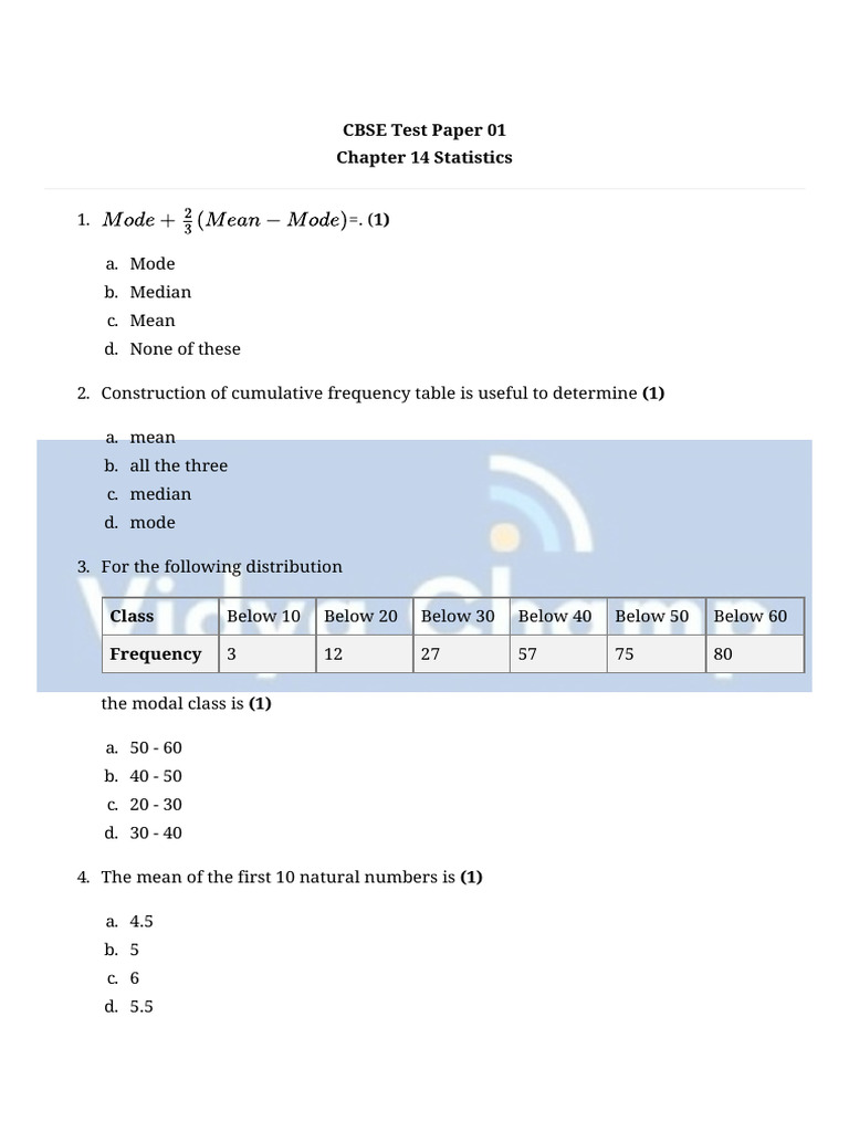 Stats Test With Solutions Pdf Mode Statistics Mean