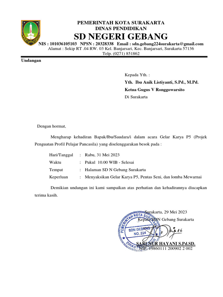 Undangan Gelar Karya Ketua Gugus | PDF