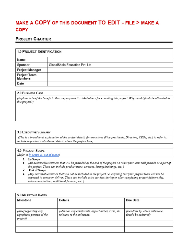 Project Charter Template for GlobalShala | PDF