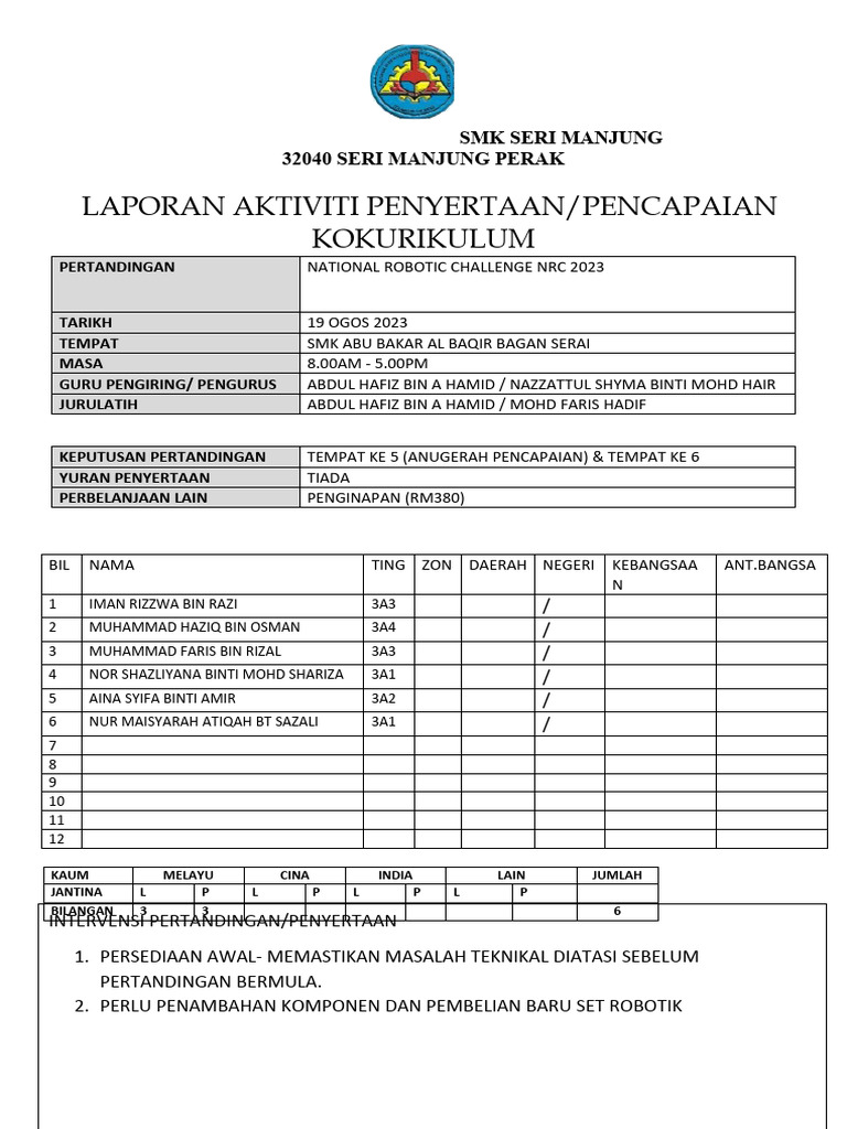 Borang Laporan Koku NRC Bagan Serai 2023 PDF