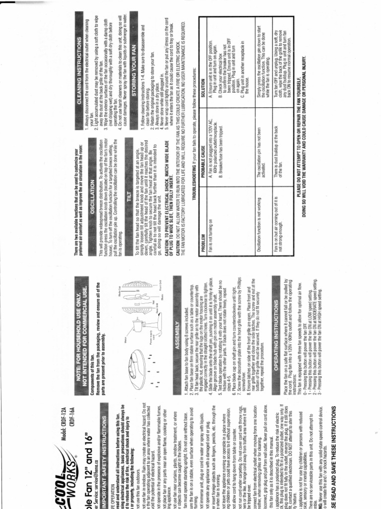 12 Inch Fan Manual Cool Works PDF