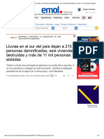 Lluvias en El Sur Del País Dejan A 215 Personas Damnificadas, Seis Viviendas Destruidas y Más de 11 Mil Personas Aisladas