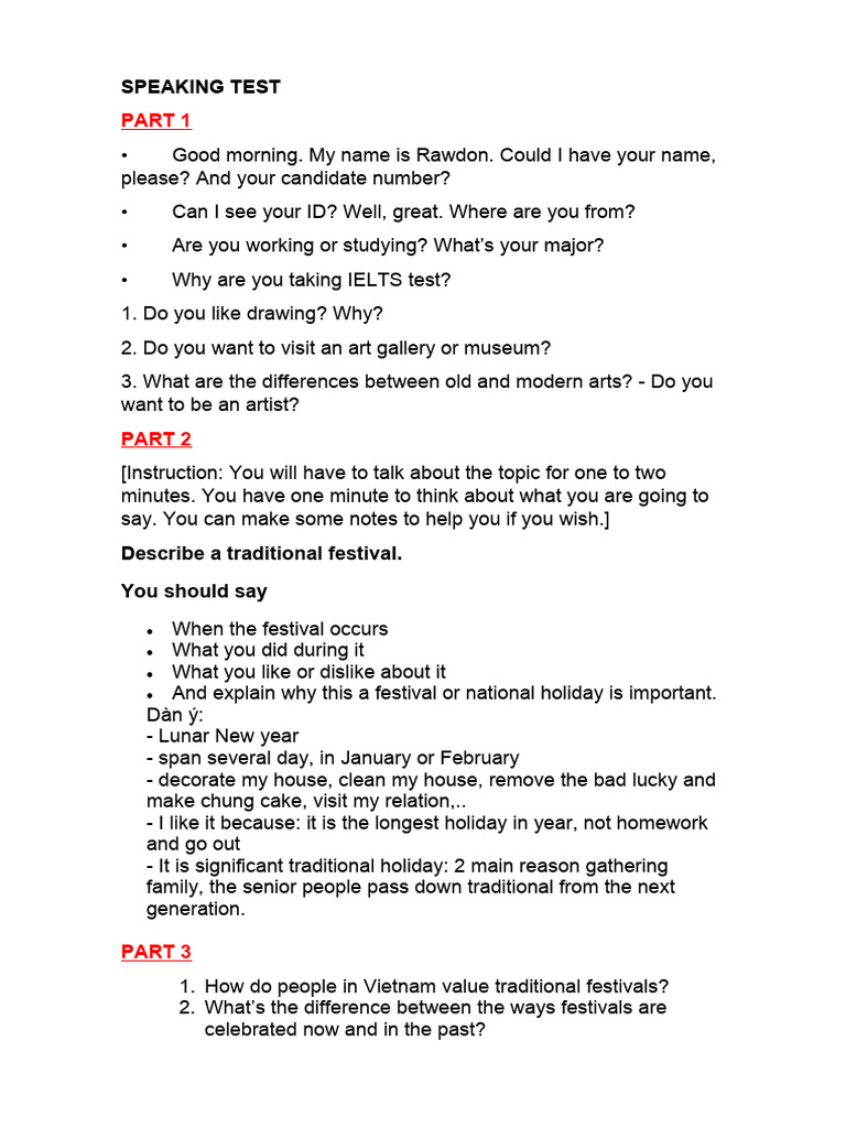 Traditional Festivals in IELTS Speaking | PDF | Home & Garden