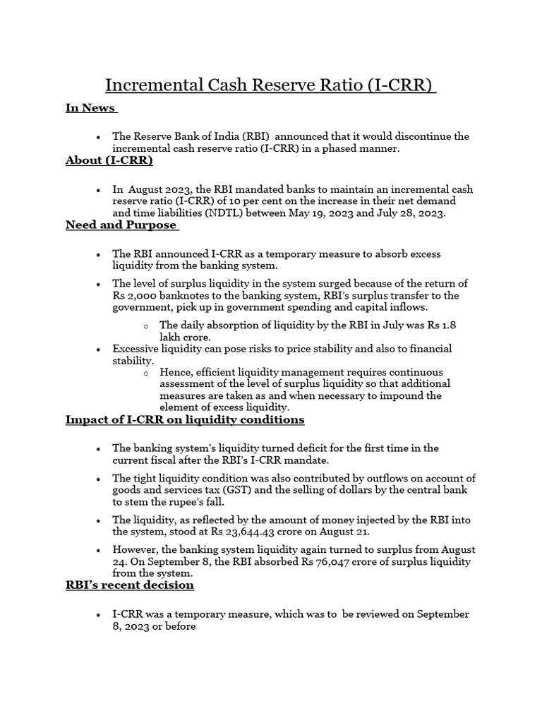 Incremental Cash Reserve Ratio (ICRR) PDF