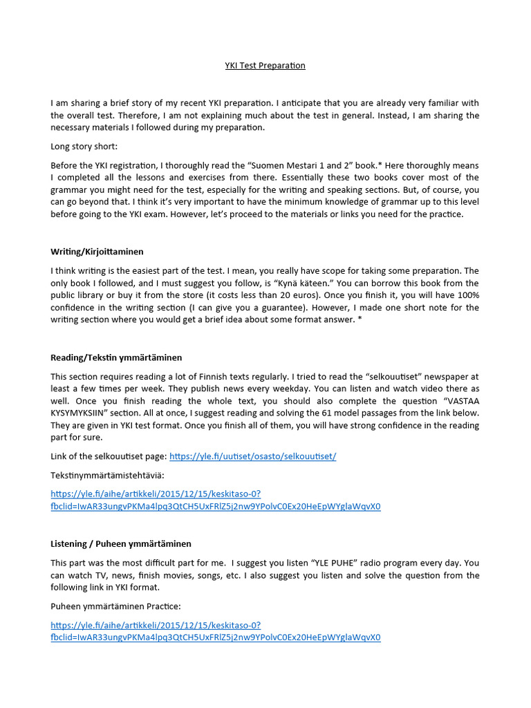 YKI Test Preparation Guide | PDF | Books | Human Communication