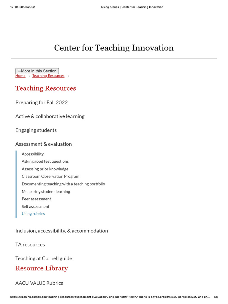 Using Rubrics - Center For Teaching Innovation | PDF | Rubric (Academic ...