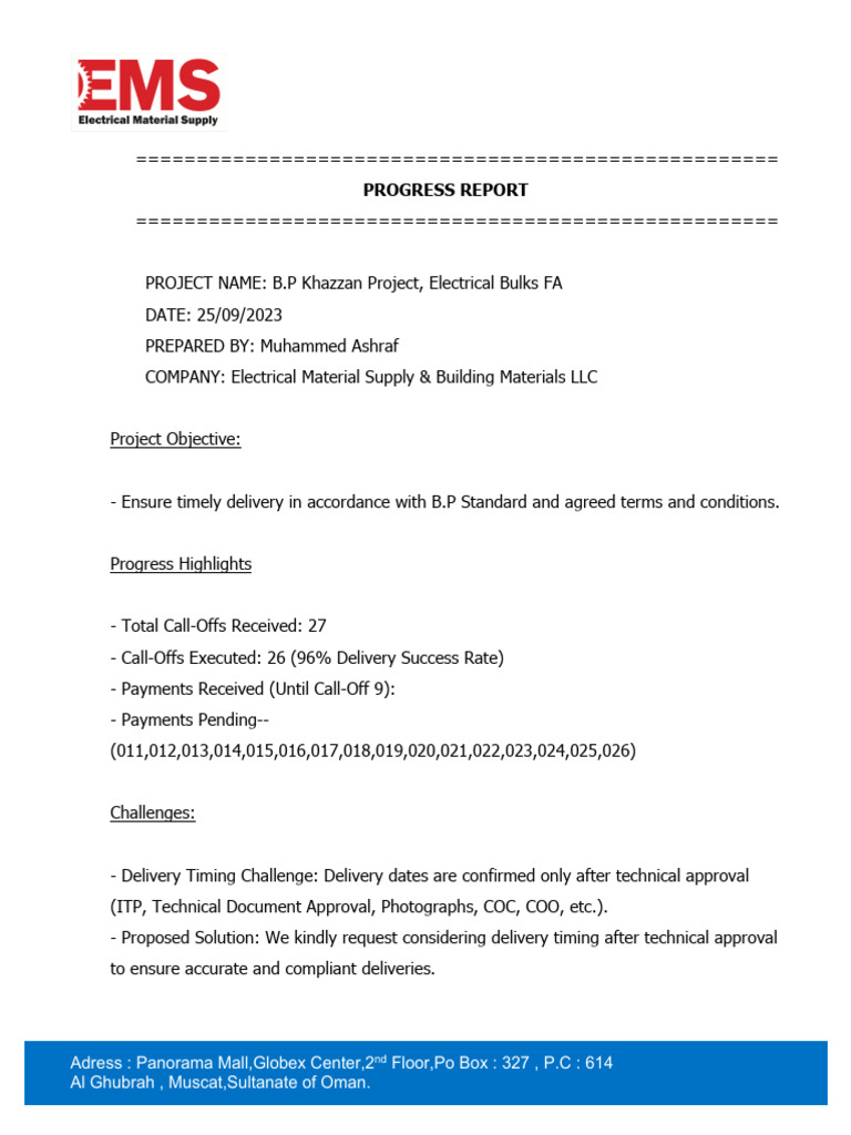 PROGRESS REPORT WORLEY OMAN ENGINEERING | PDF