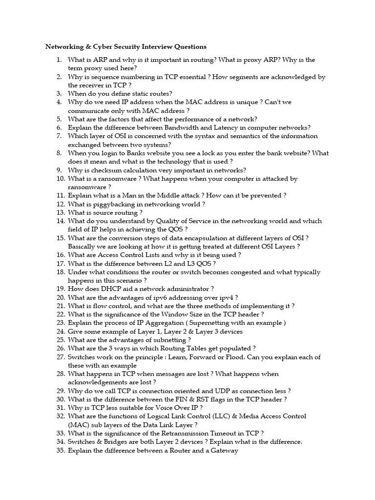 Networks Interview Questions PDF