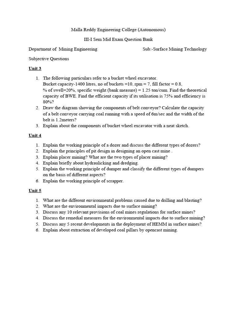 Surface mining technology mid 2 pdf mining coal mining