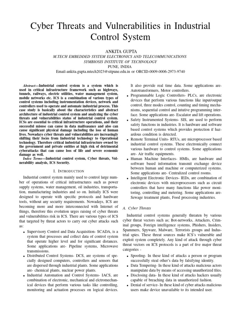 Case Study-Cyber Threats and Vulnerabilities in Industrial Control ...