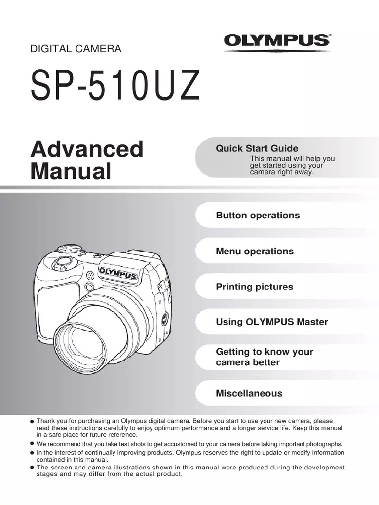 オリンパスSP-510UZ 説明書付美品 User Manual Olympus SP-510UZ 1 | PDF