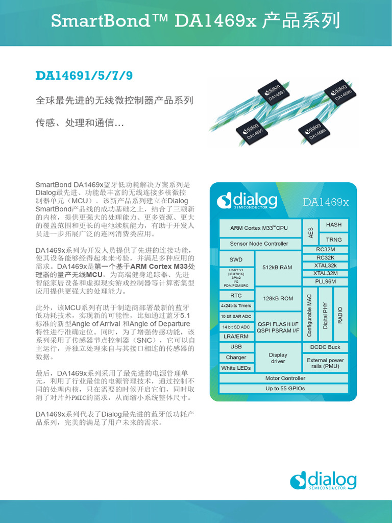 Smartbondtm Da1469x Family Product Brief Chinese | PDF