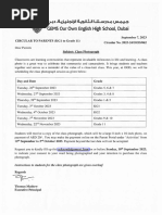 Circular to Parents (KG1 to Grade 11) Class Photograph