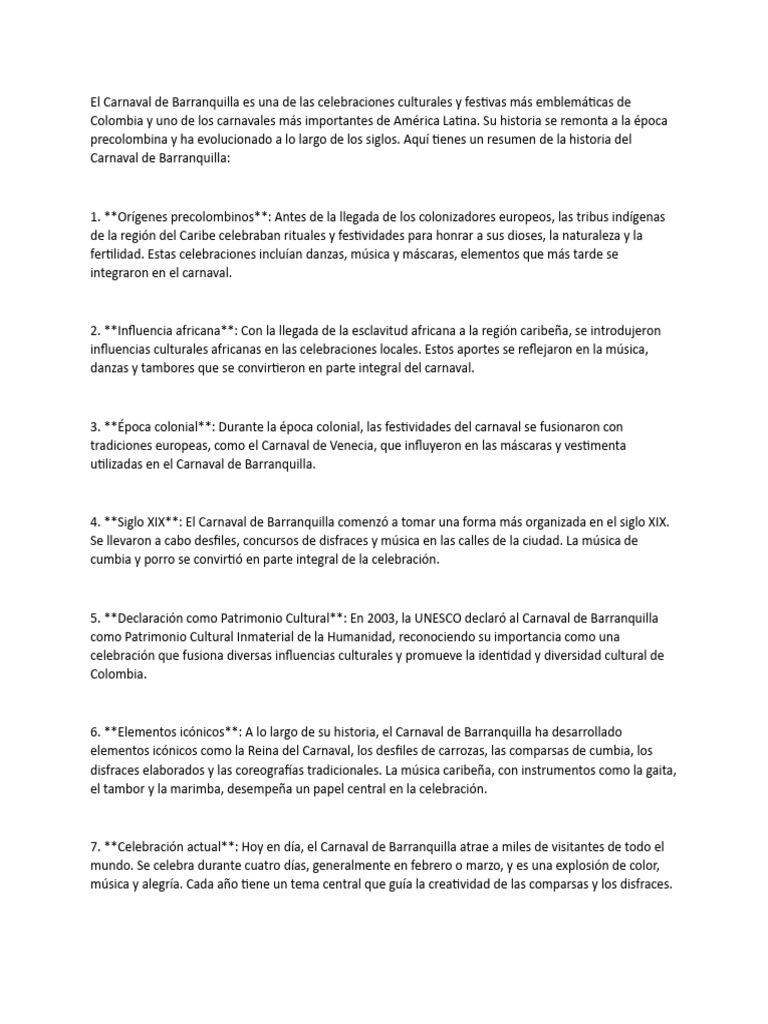 Historia del carnaval de Barranquilla | PDF
