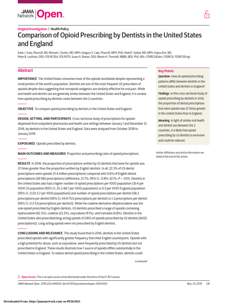 8 Comparison of Opioid Prescribing by Dentists in The United States ...