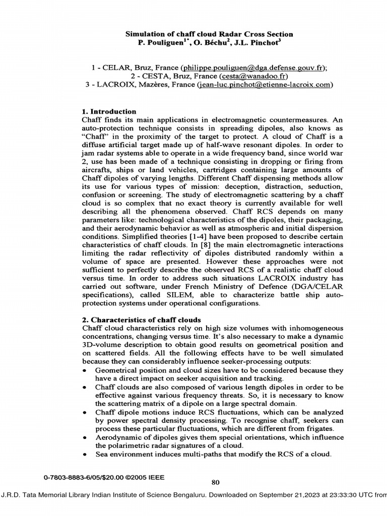 Simulation of Chaff Cloud Radar Cross Section PDF
