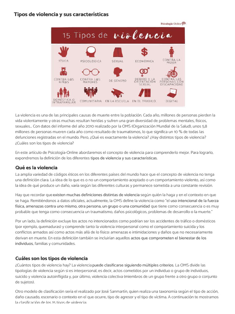 Tipos y características de la violencia | PDF | La violencia contra las ...