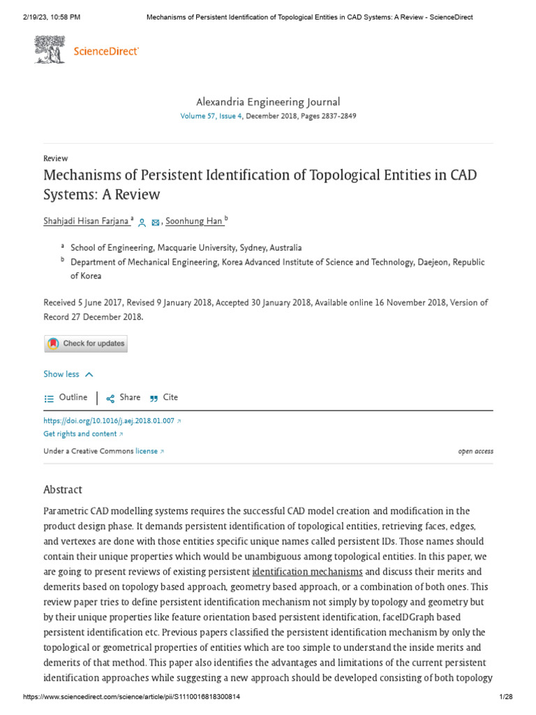 Mechanisms of Persistent Identification of Topological Entities in CAD