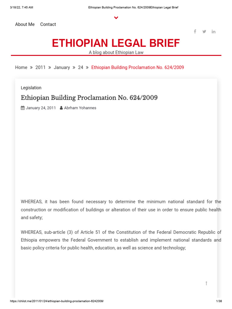 Ethiopian Building Proclamation No. 624 2009ethiopian Legal Brief