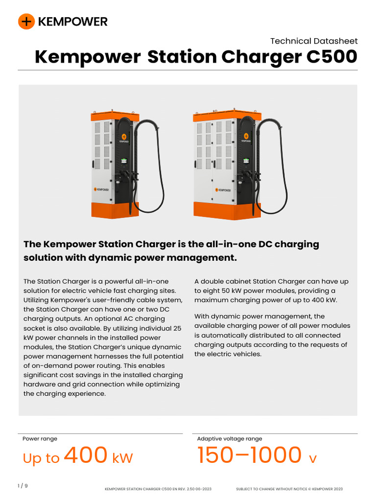 KEMPOWER STATION CHARGER C500 DATASHEET REV.2.50 062023 EN PDF