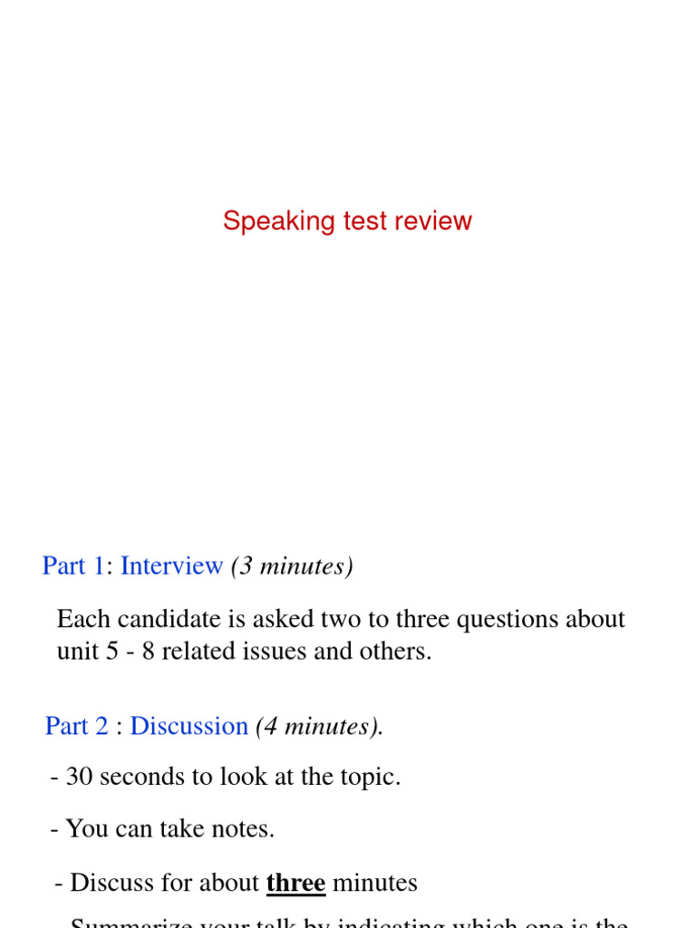 Speaking Test Review Guide | PDF | Behavioural Sciences
