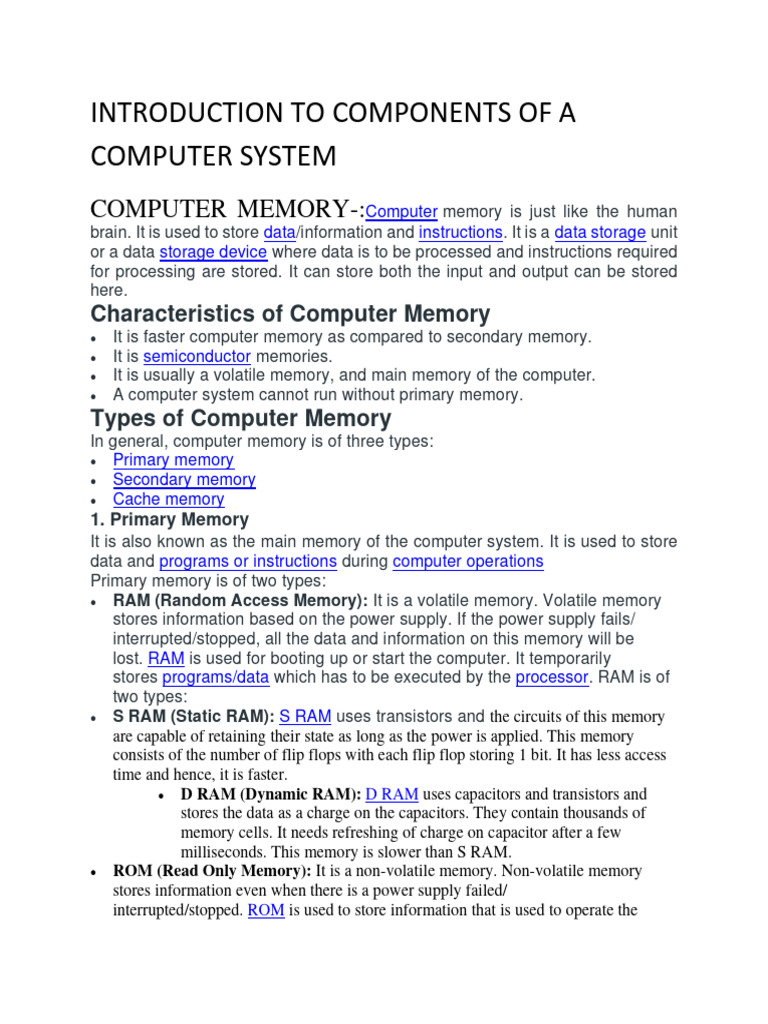 Overview of Computer Memory Types | PDF | Technology & Engineering