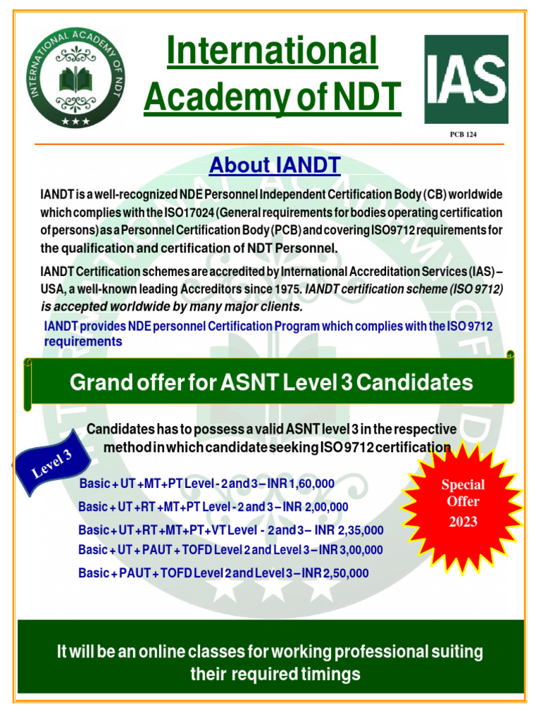 ISO 9712 Level 3 For ASNT Level 3 Holders 2023 . | PDF