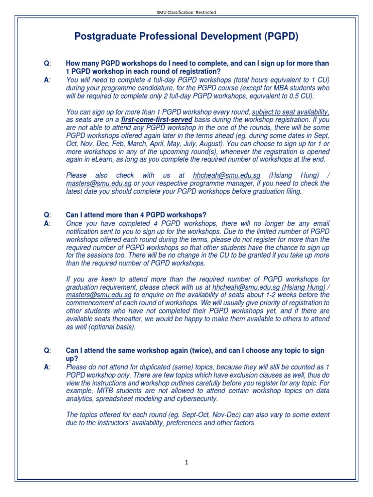 FAQs - PGPD Workshops | PDF