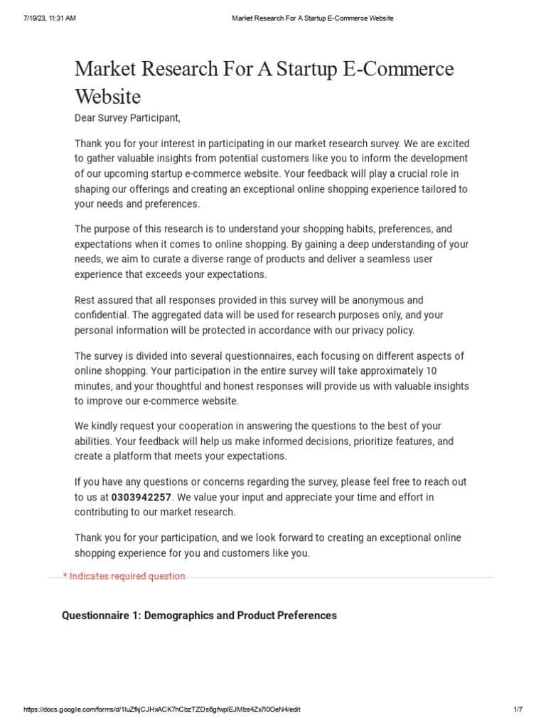 Market Research Google Forms PDF Marketing Research E Commerce