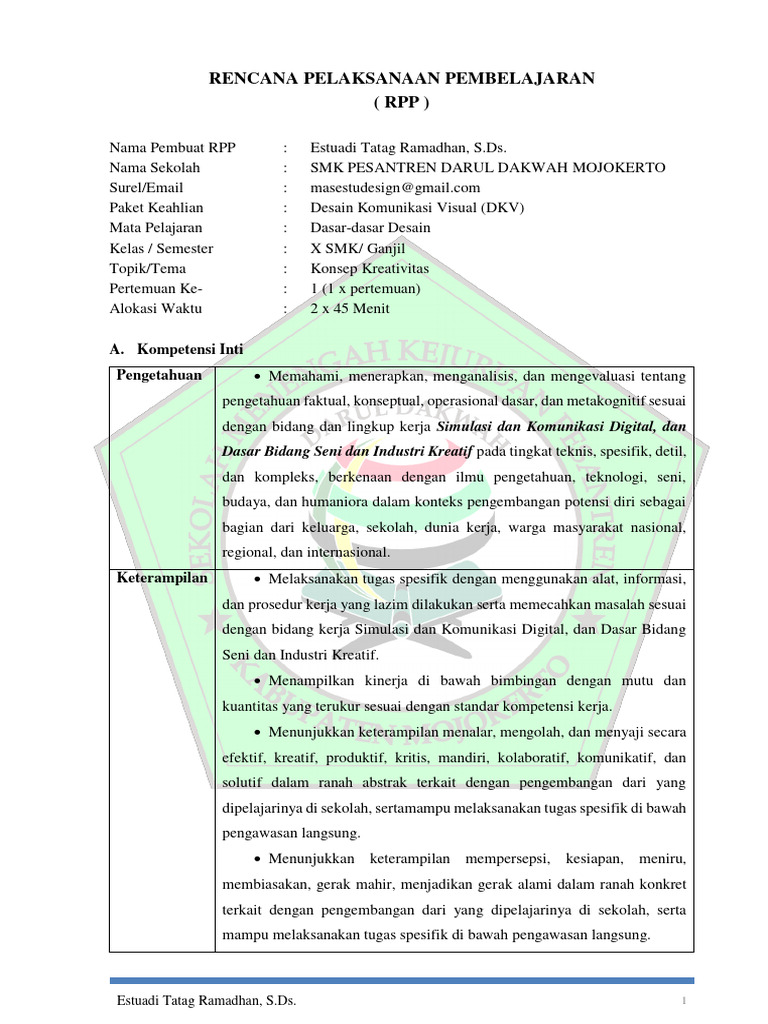 RPP Dasar Dasar Desain Konsep Kreativitas X SMK | PDF