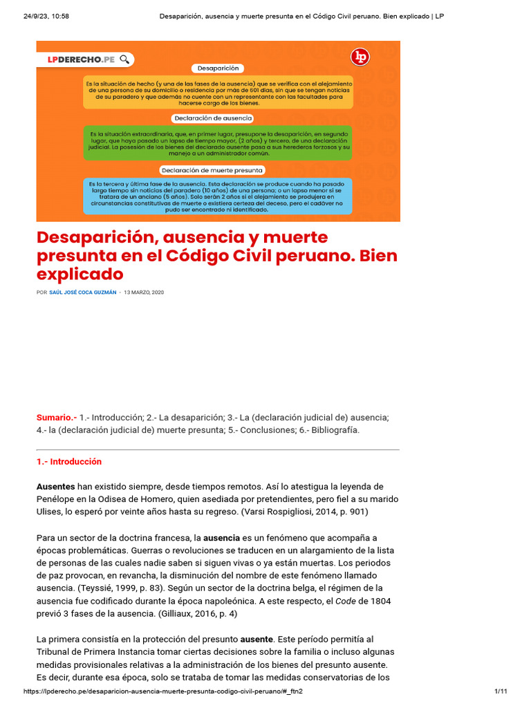 Desaparición, Ausencia y Muerte Presunta en El Código Civil Peruano