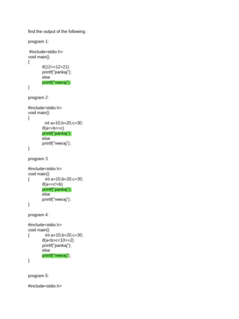C Program Output Analysis | PDF
